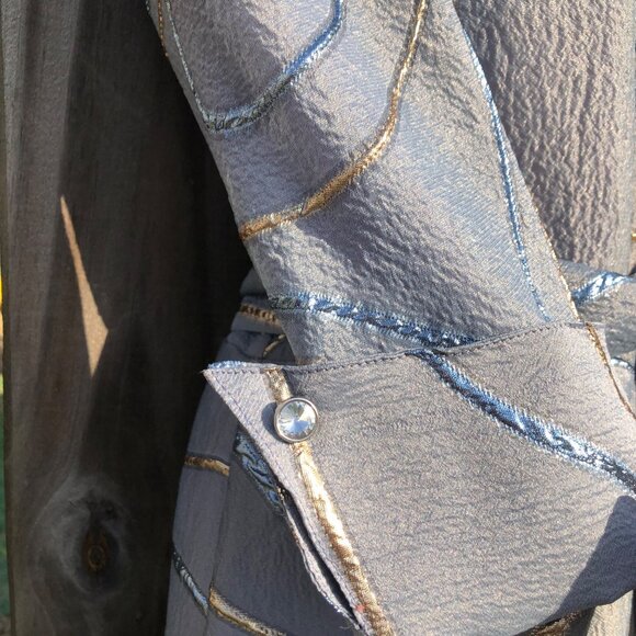 Rickie Freeman for Teri Jon NWT 6 Jacquard Metallic Abstract Dress Gown Blue - Picture 9 of 15